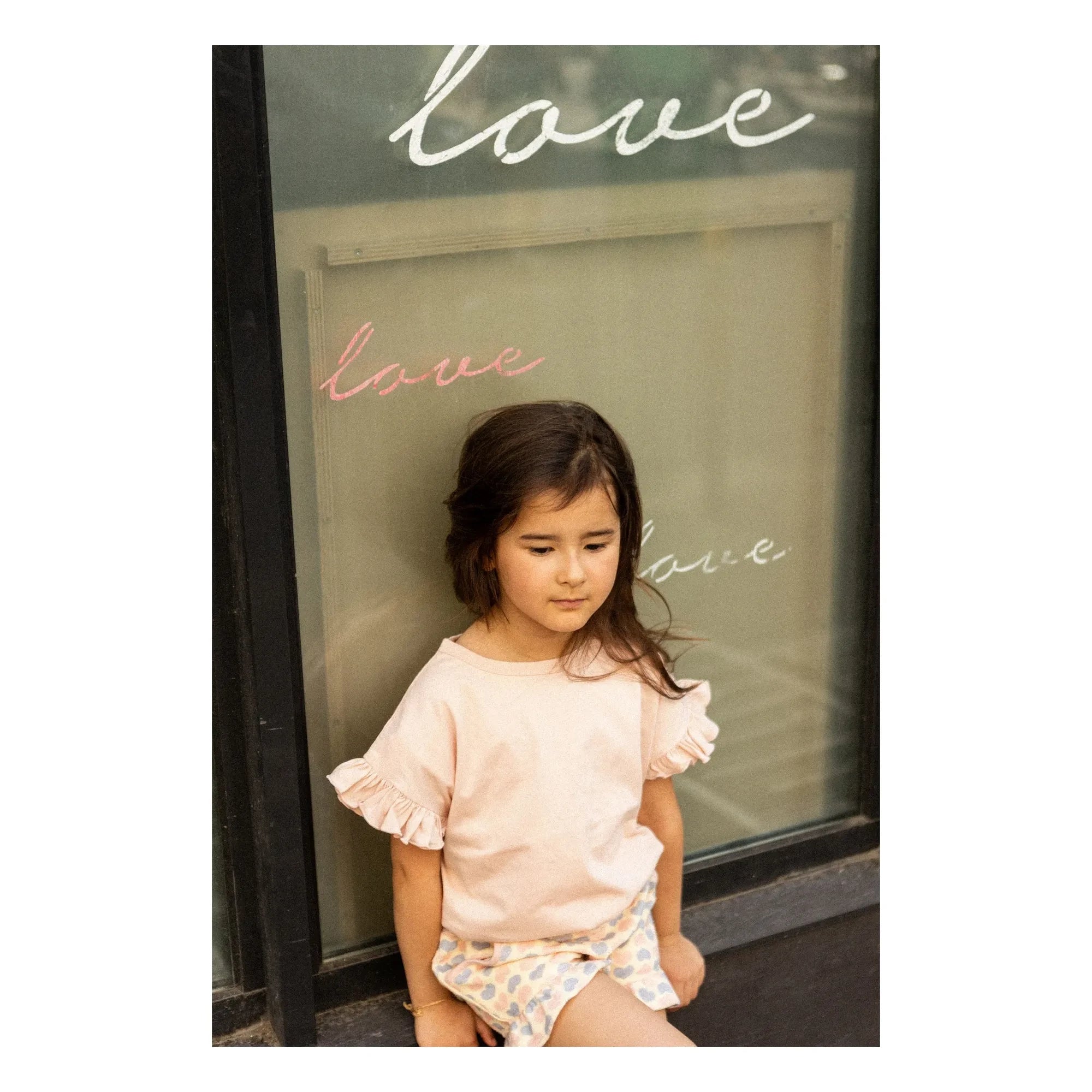 Louis Louise - Shorts con Volantes Astrée Felpa Corazones | Rosa Empolvado