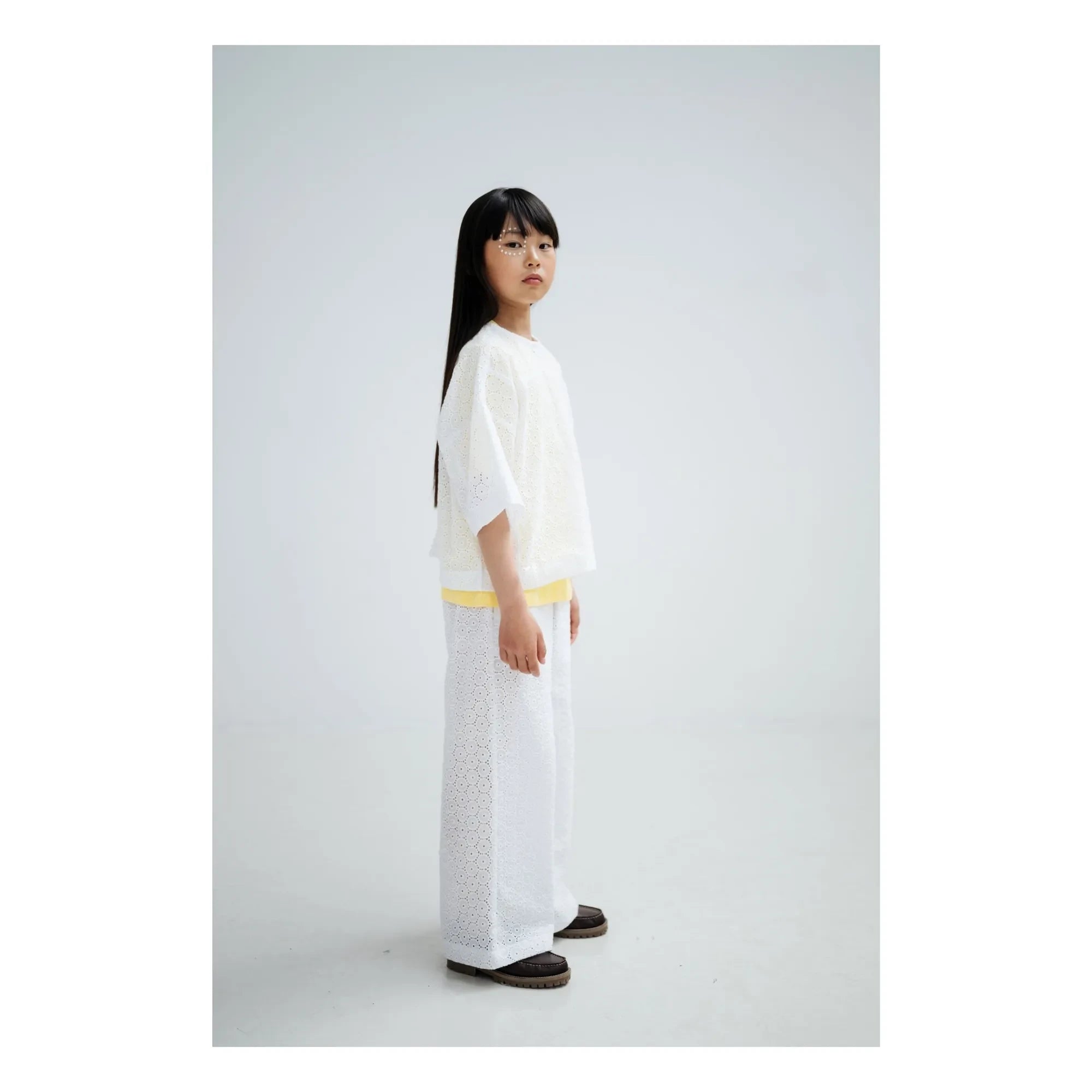 Repose AMS - Blusa con botones en la espalda de algodón orgánico Anglaise bordado | Blanco