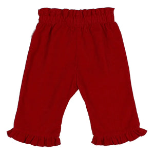 Búho - Pantalón con Volantes de Terciopelo Suave | Rojo cereza