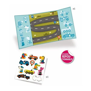 Djeco - Pegatinas grandes reutilizables - Coches