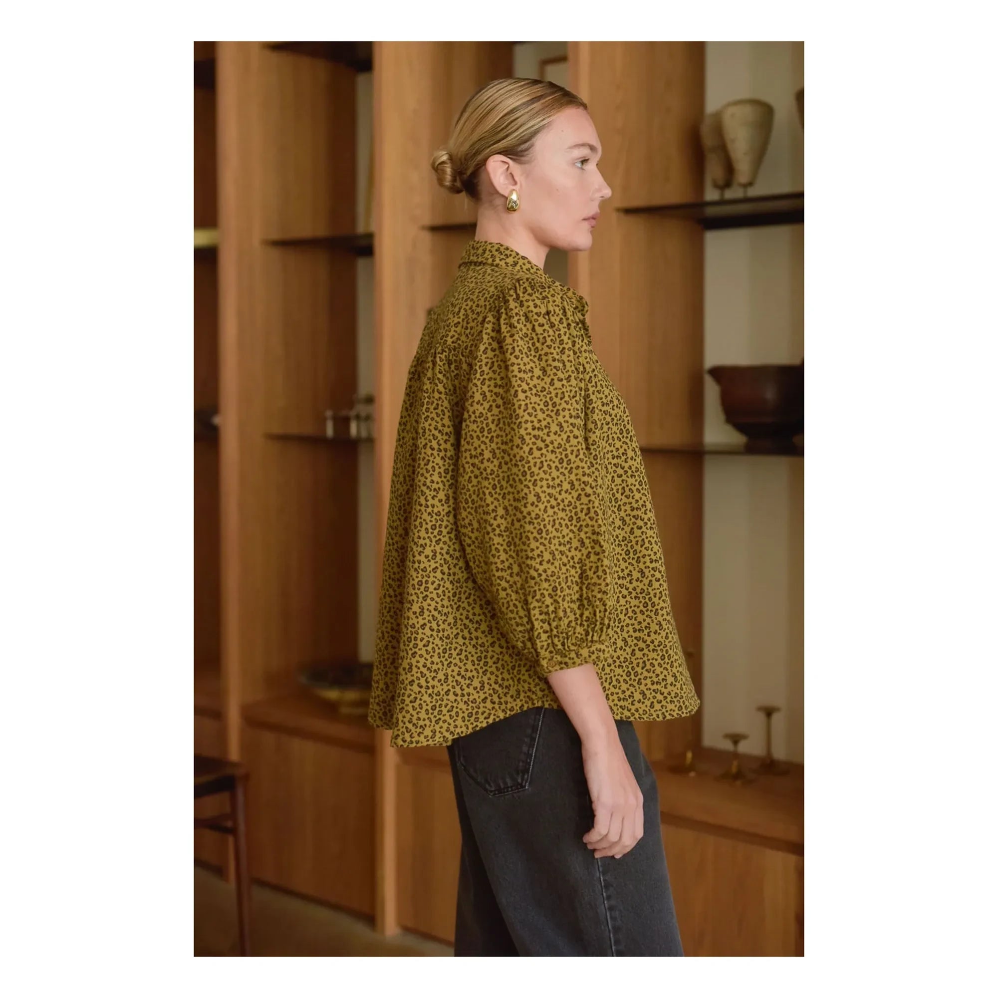 Marlot Paris - Blusa de gasa de algodón de doble capa con estampado de leopardo de Appoline - Colección de mujer | Marrón