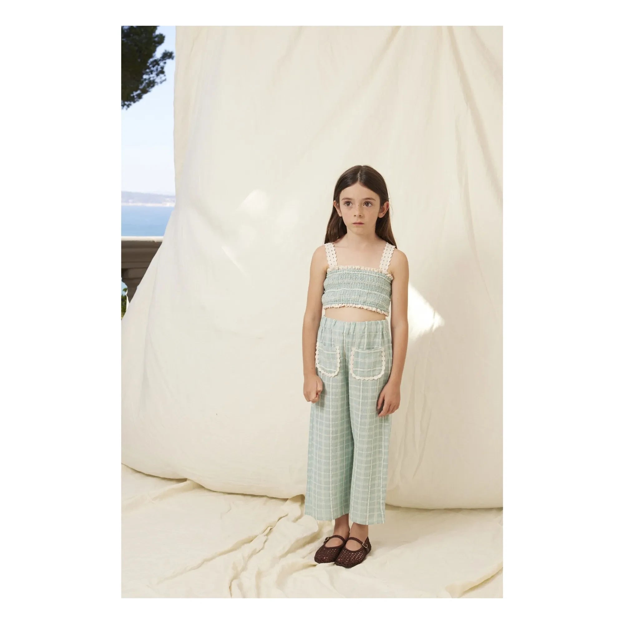 Bebe Organic - Pantalón de pana con bolsillos y cuadros Mia | Azul Verde