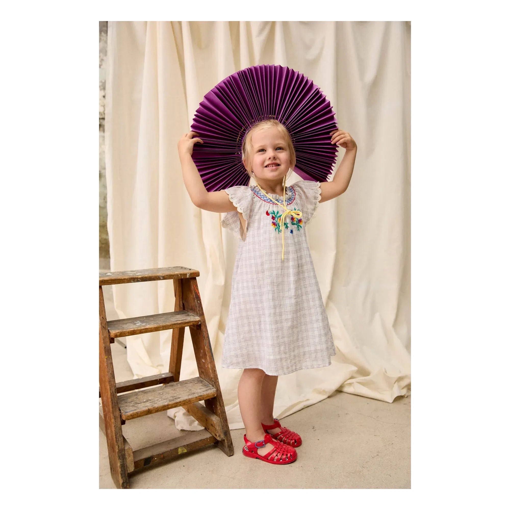 Louise Misha - Vestido bordado Edith Carreaux Algodón orgánico | Crema