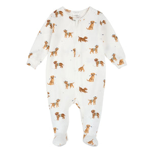 Petit Lem - Pijama de algodón orgánico y modal, con detalle de huellas de perro | Blanco