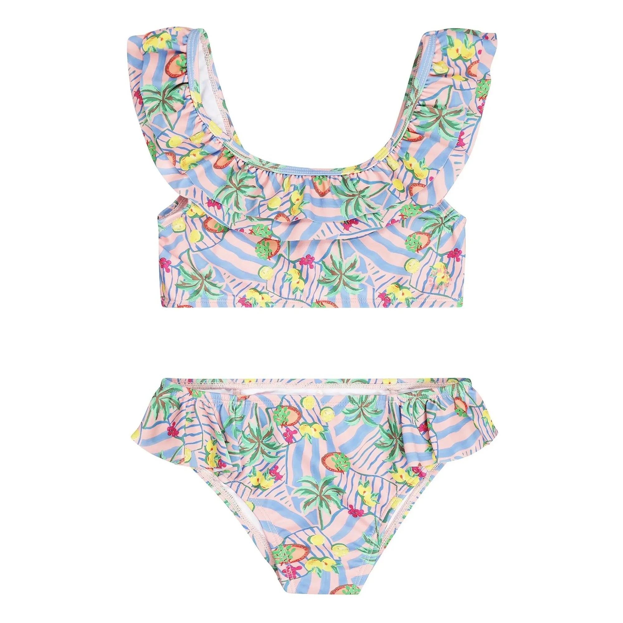 Tumble N'Dry - Bañador con Volantes y Estampado de Palmeras (Bahia Palm), Fibras Recicladas | Azul claro