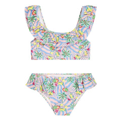 Tumble N'Dry - Bañador con Volantes y Estampado de Palmeras (Bahia Palm), Fibras Recicladas | Azul claro