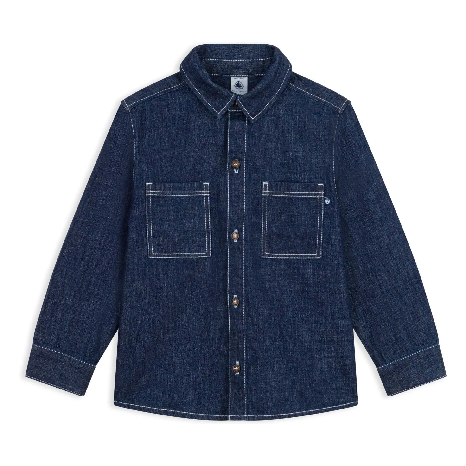 Petit Bateau - Organik Pamuk Denim Slim Fit Gömlek | Koyu Mavi