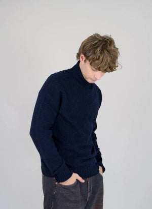 Origin Knitwear - Suéter de Cuello Alto Sin Costuras de Lana | Azul Marino