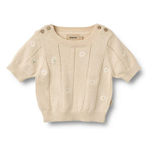 Wheat - Jersey de manga corta de algodón orgánico con flores para bebé Malvina | Crudo