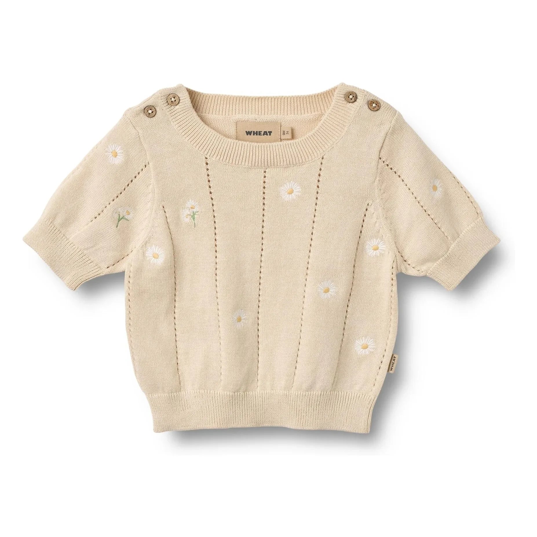 Wheat - Jersey de manga corta de algodón orgánico con flores para bebé Malvina | Crudo
