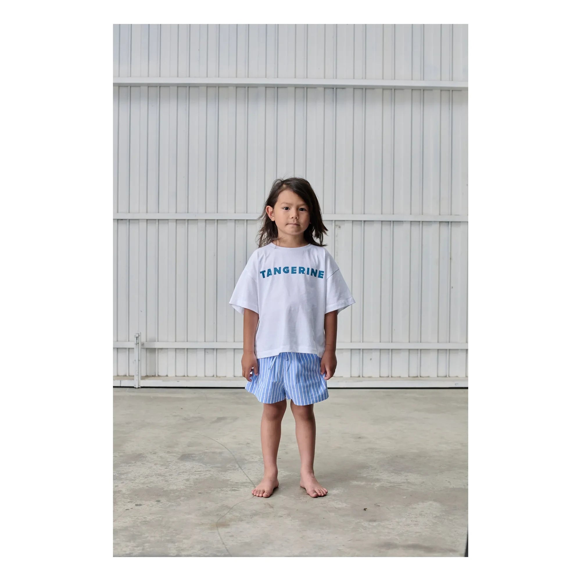 Mandarina - Pantalones cortos a rayas | Azul claro