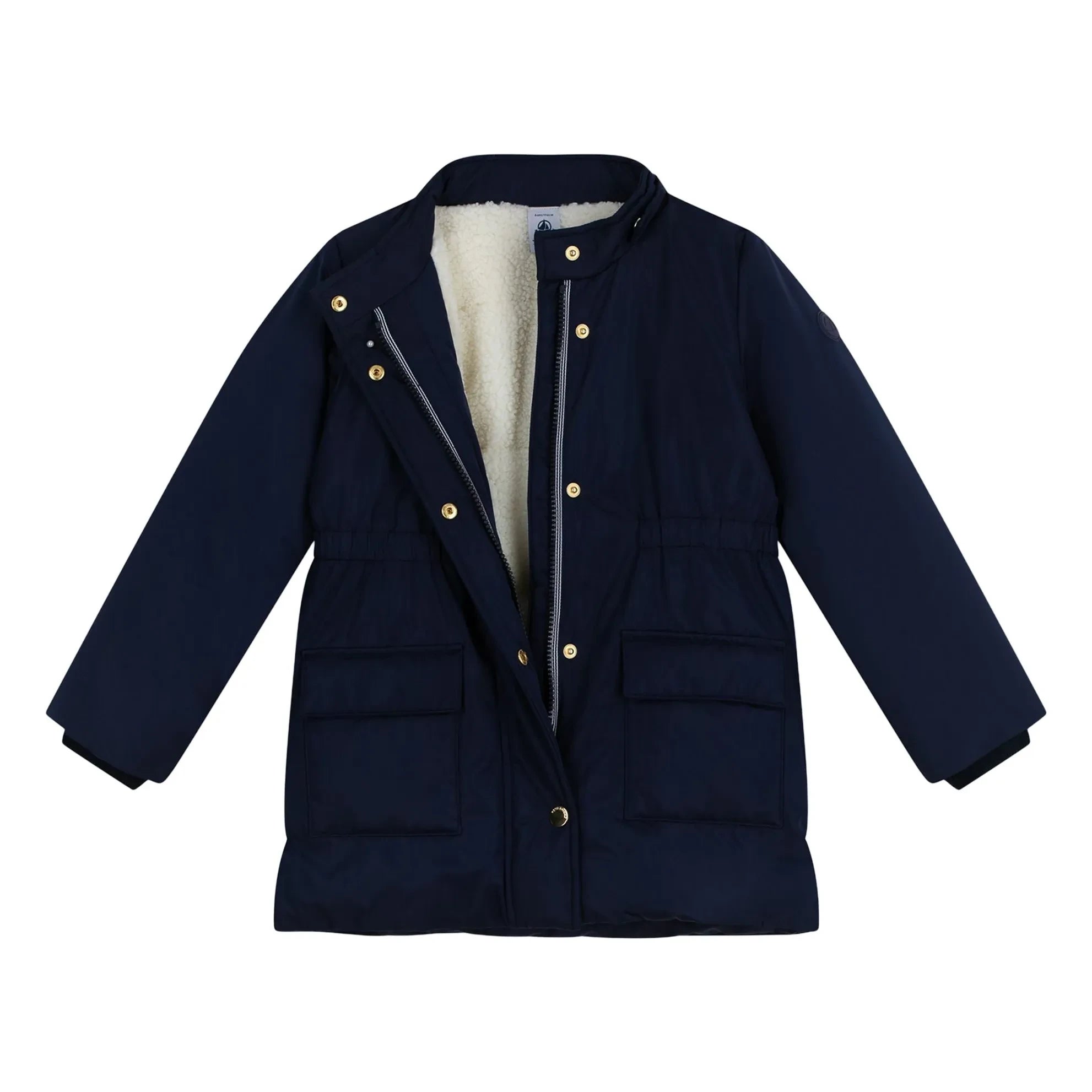 Petit Bateau - Parka de longitud media con cintura elástica lisa | Azul marino