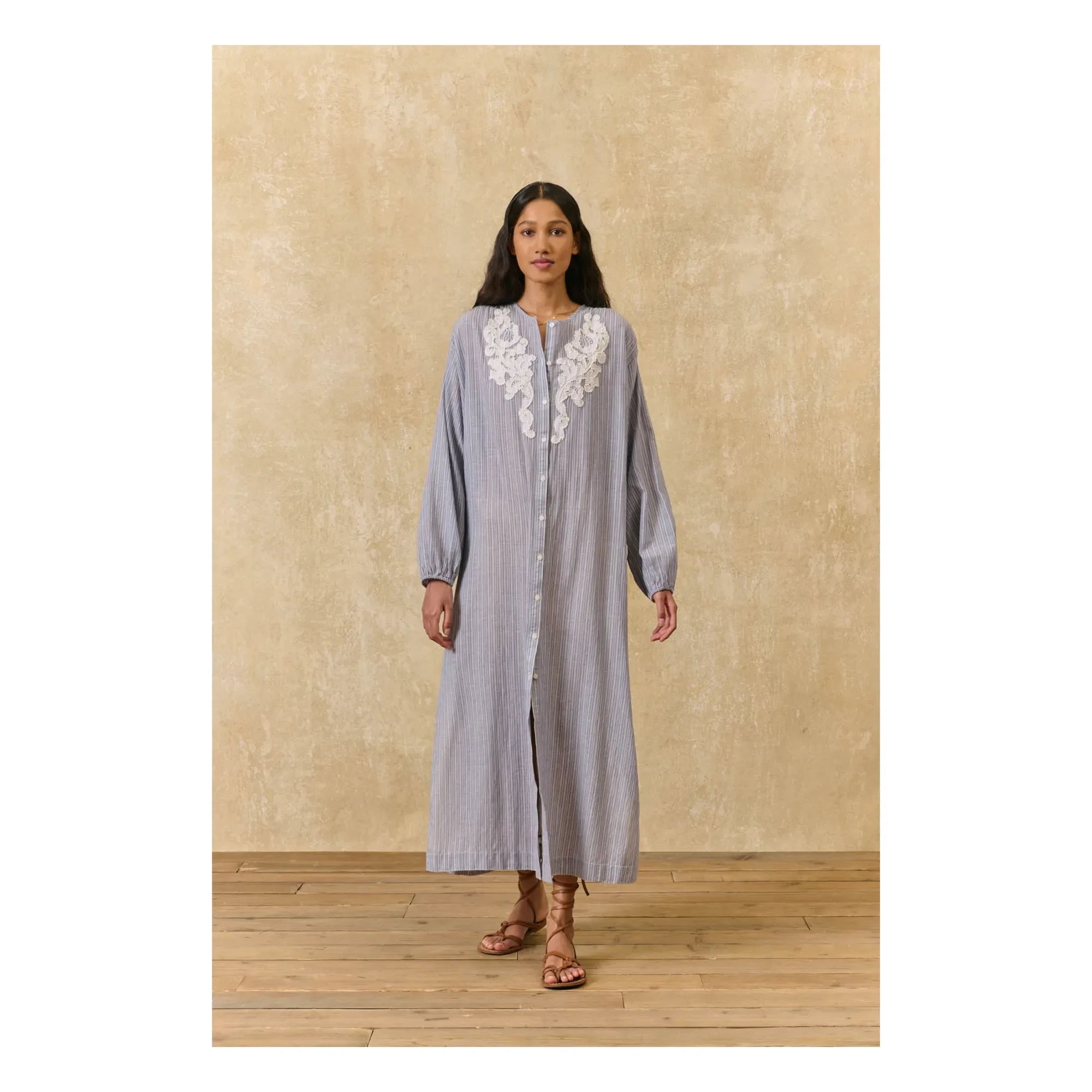 Louise Misha - Vestido de Algodón Orgánico a Rayas Flavie | Azul