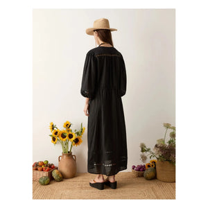 Boteh - Vestido Fruncido de Lino Atlas | Negro