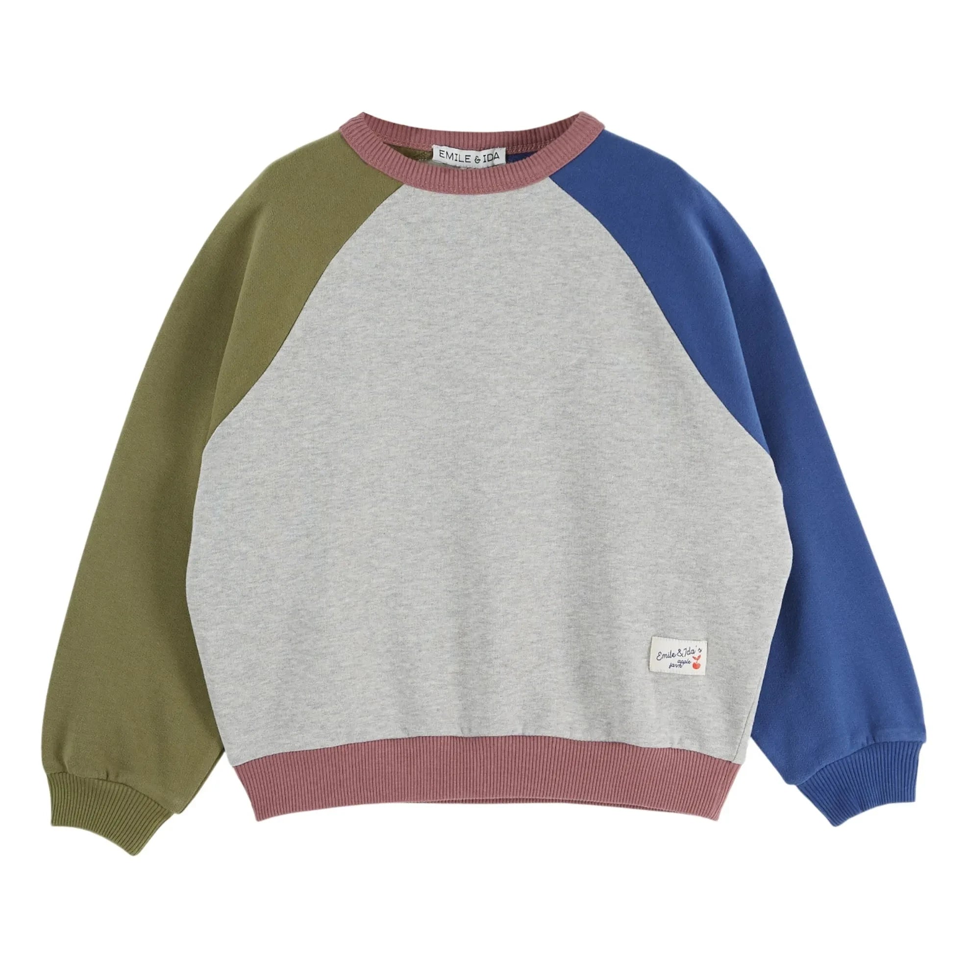 Emile et Ida - Renk bloklu organik pamuklu sweatshirt | Gri melanj