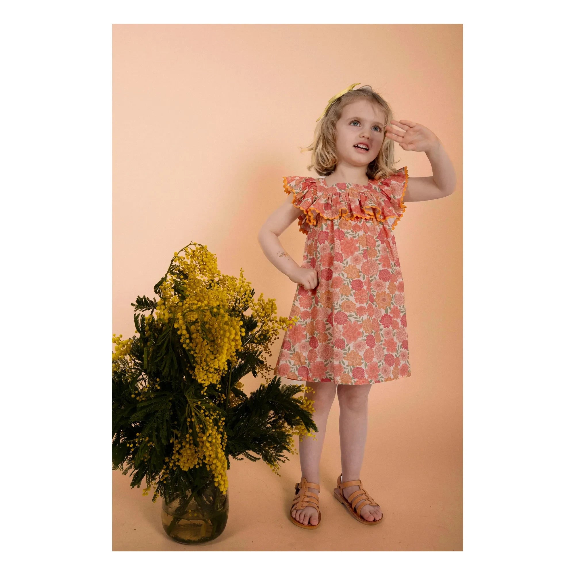 Loir - Vestido de algodón orgánico con estampado de flores de Paz | Coral