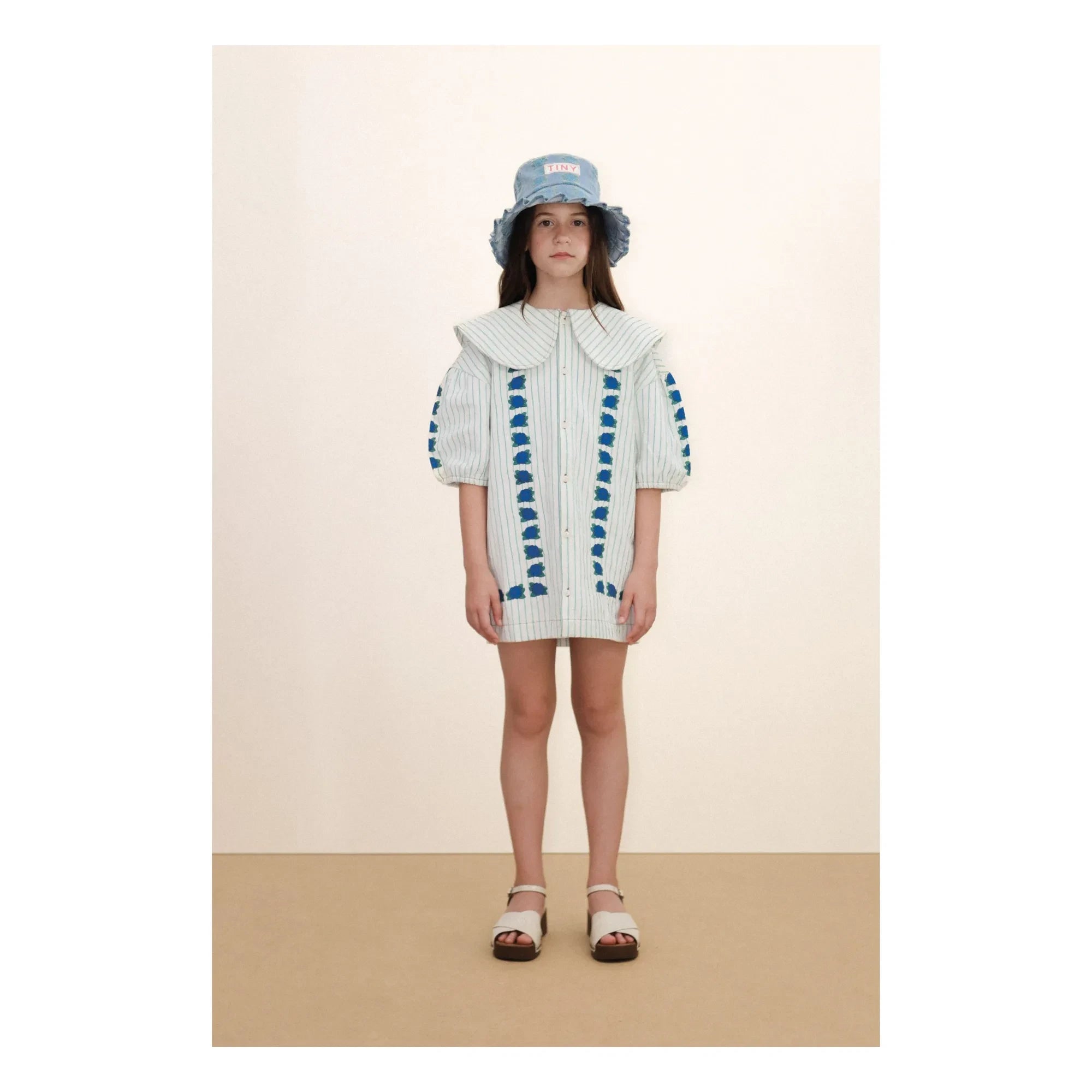 Tinycottons - Vestido Cuello Oversize con Flores | Azul