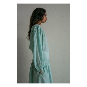 THEAVANT - Blusa de algodón vintage con cuello de pico | Verde agua