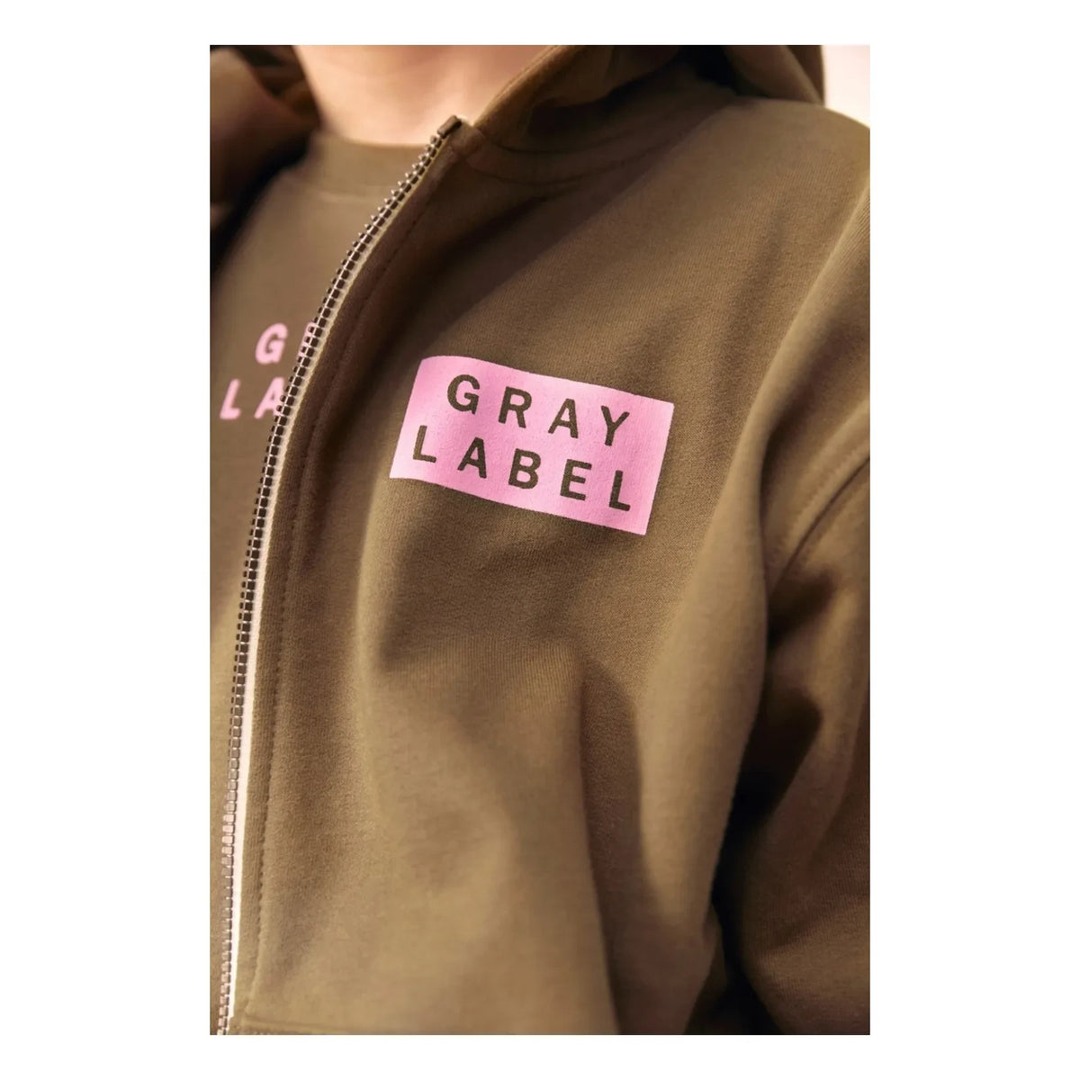 Gray Label - Sudadera con Cremallera Algodón Orgánico Gris Etiqueta | Marrón