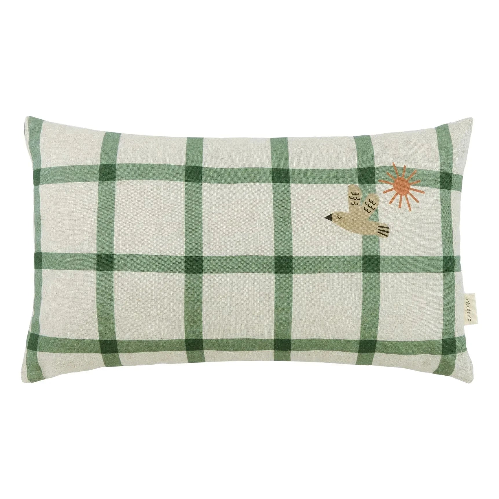 Nobodinoz - Cojín rectangular Oiseau Vibes - Lino francés | Verde