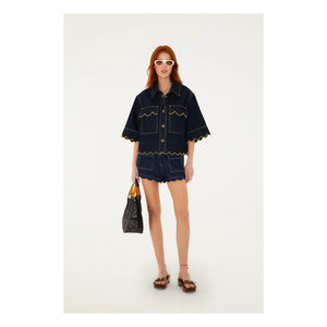 Farm Rio - Kısa Fırfırlı Gömlek | Denim brut