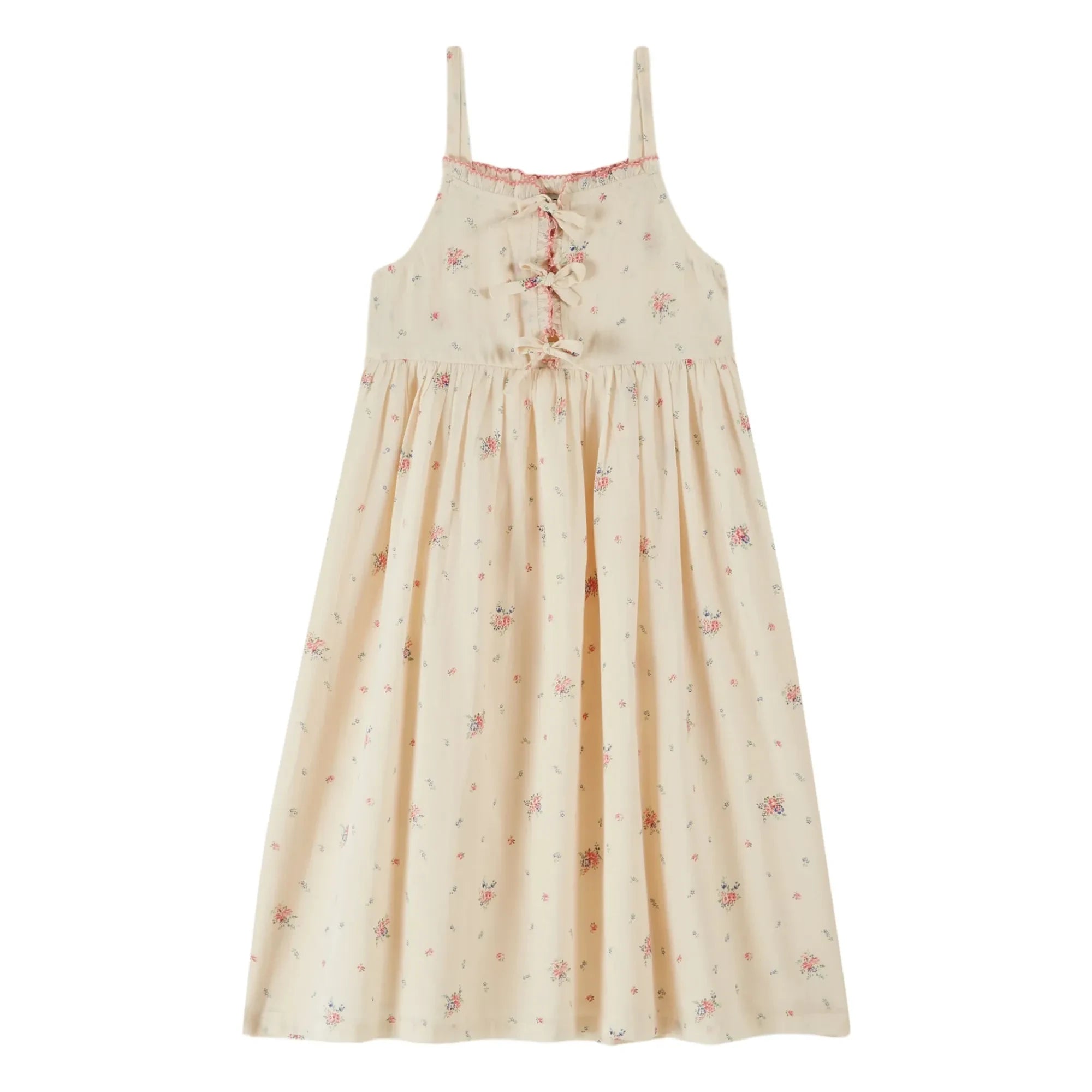 Emile et Ida - Vestido de algodón orgánico con nudos y flores | Crema