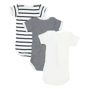 Petit Bateau - Conjunto de 3 peleles de algodón orgánico a rayas sin mangas | Azul