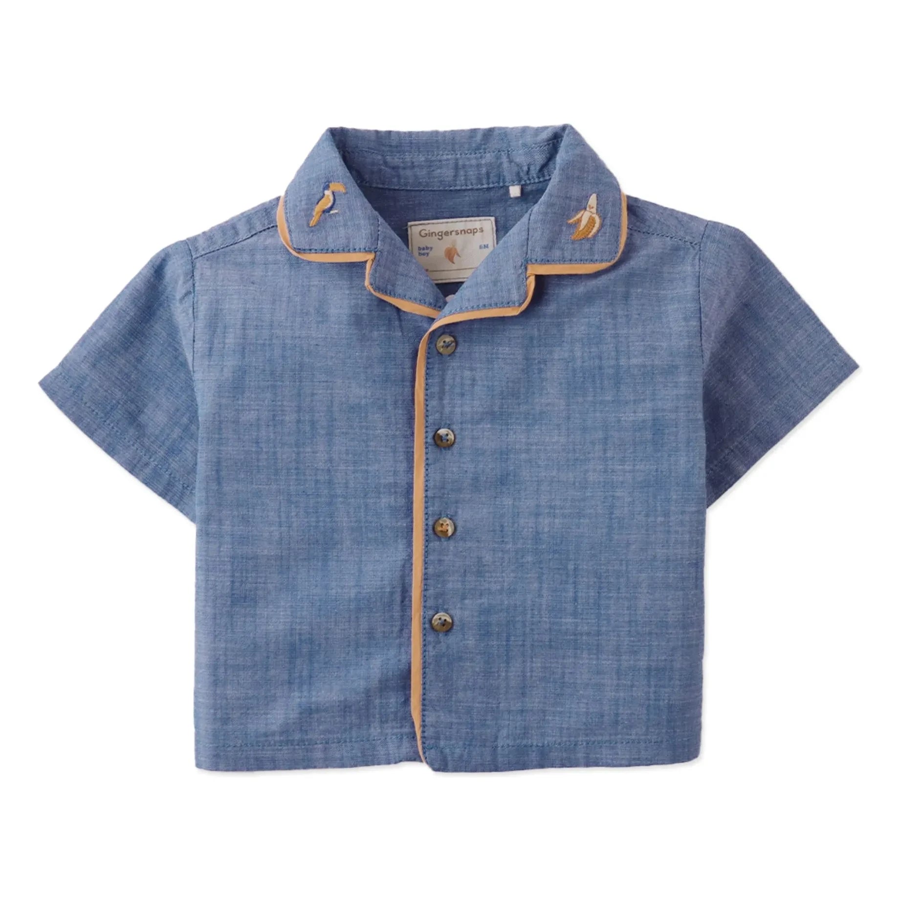 Gingersnaps - Camisa chambray de plátano bordada Steven | Azul