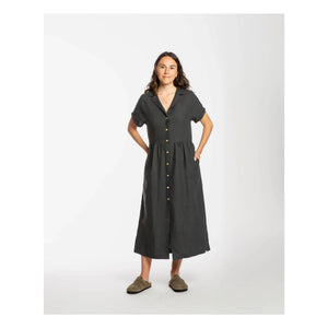 Matona - Vestido camisero de lino de corte medio | Negro