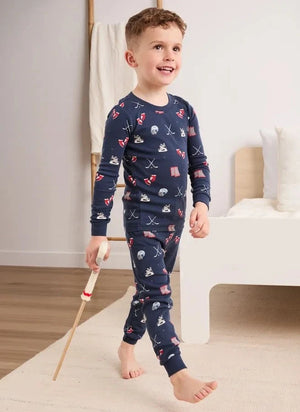 Petit Lem - Pijamas de algodón orgánico con estampado de hockey | Azul marino