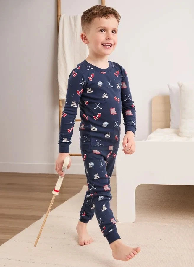 Petit Lem - Pijamas de algodón orgánico con estampado de hockey | Azul marino