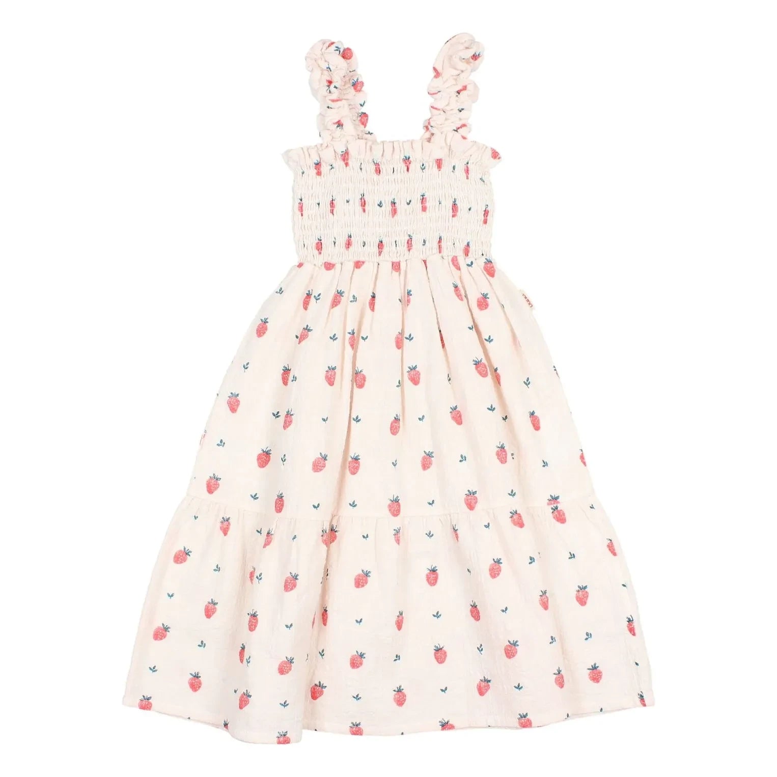 Búho - Vestido de algodón orgánico con volantes de fresas | Rosa pálido