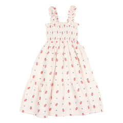 Búho - Vestido de algodón orgánico con volantes de fresas | Rosa pálido