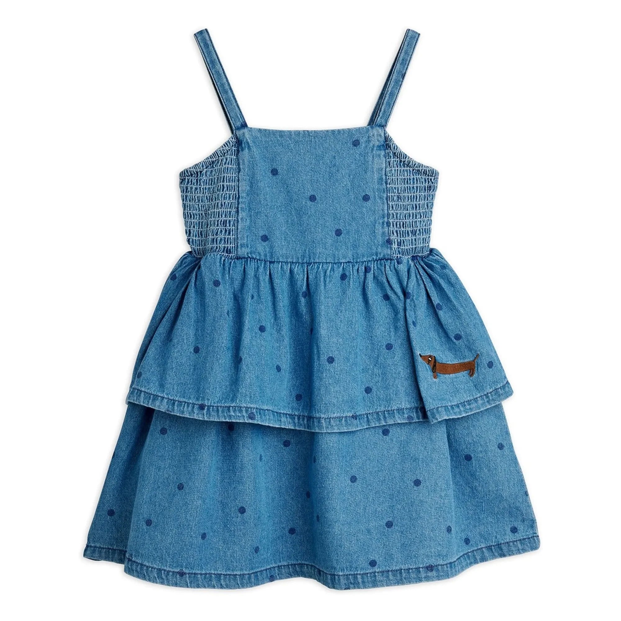 Mini Rodini - Vestido vaquero de lunares de algodón orgánico | Azul