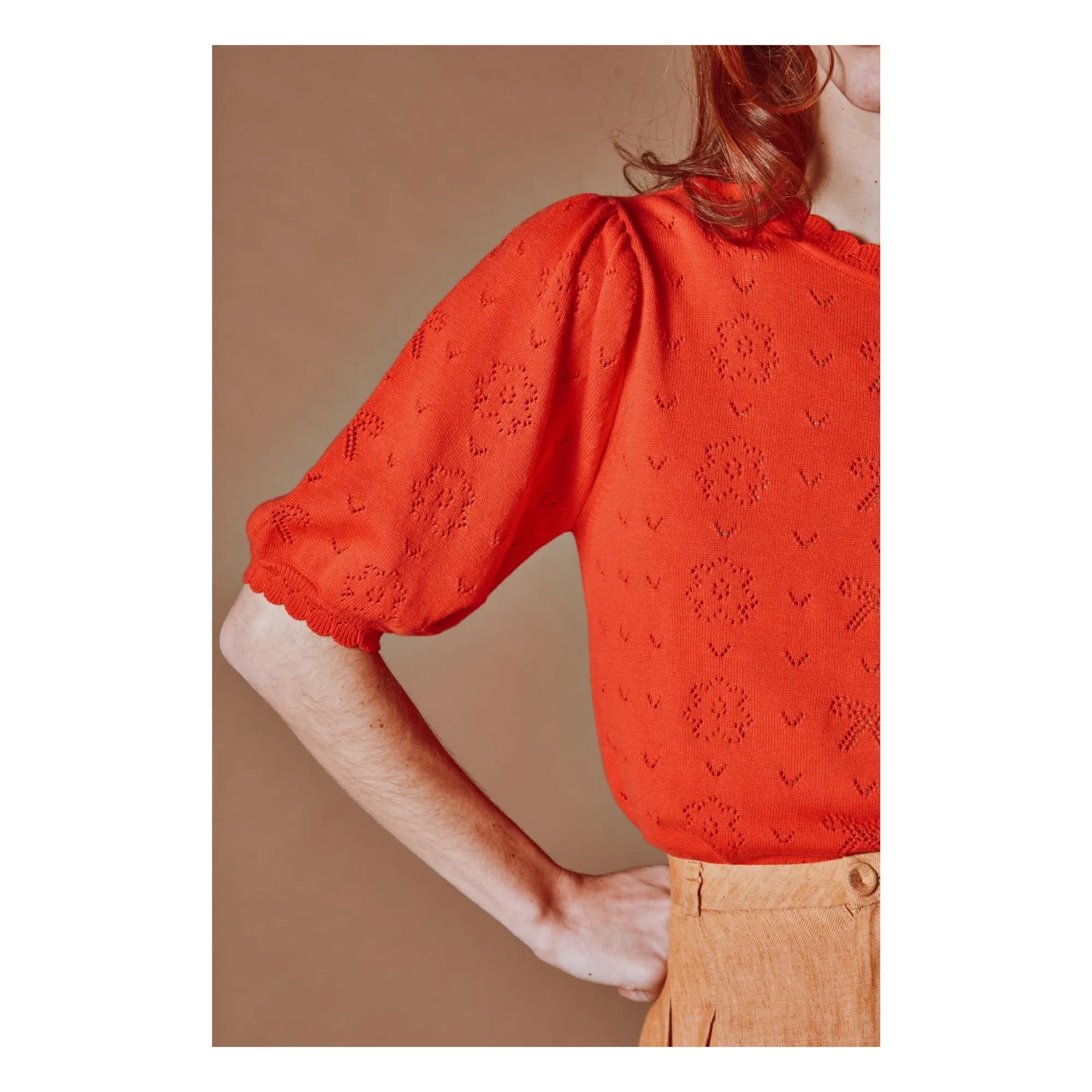 Emile et Ida - Jersey de algodón orgánico anudado con punto calado | Poppy