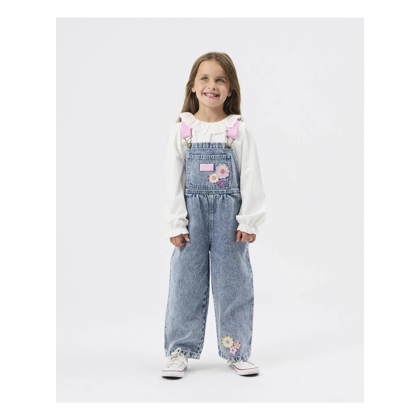 Goldie + Ace - Austin Çiçek Desenli Kot Salopet | Mavi