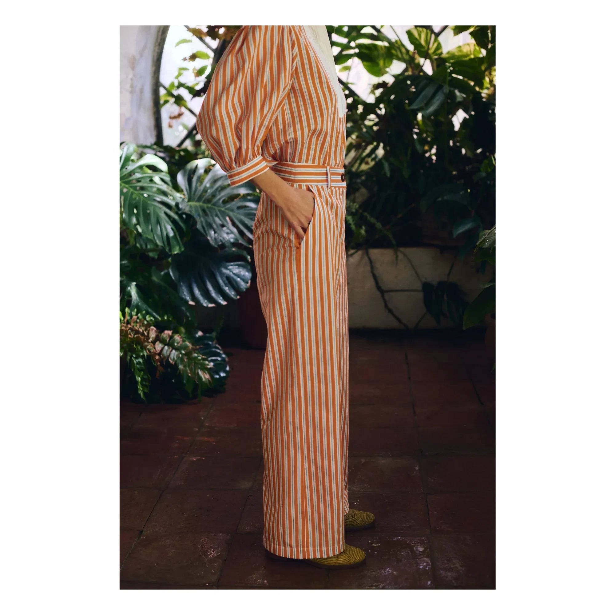 Maria de la Orden - Pantalón de rayas de algodón Romeo | Naranja