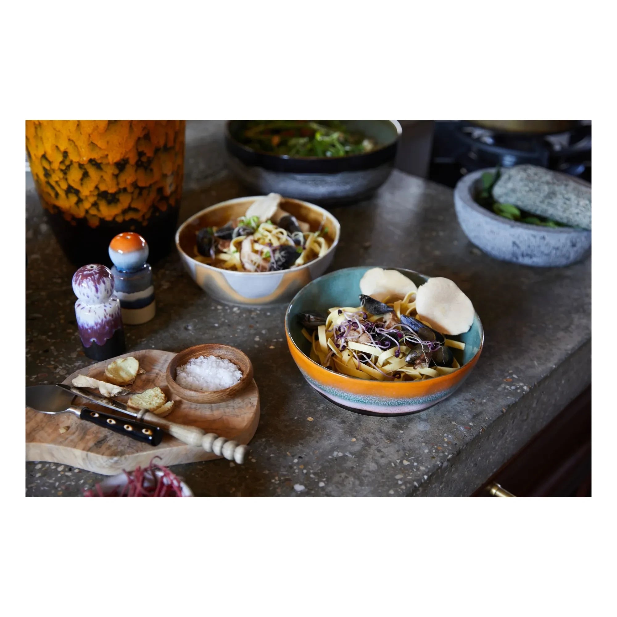 HKliving - Plato hondo de gres - Juego de 2 | Azul claro