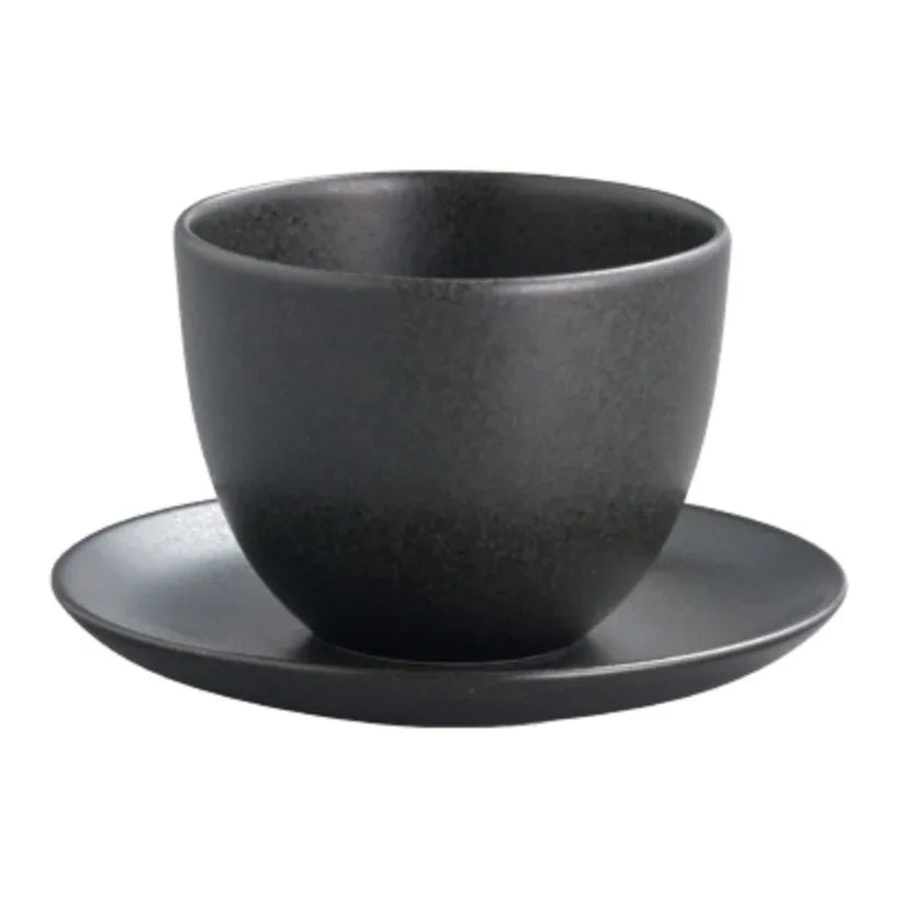 Kinto - Taza de té y platillo de gres porcelánico | Negro