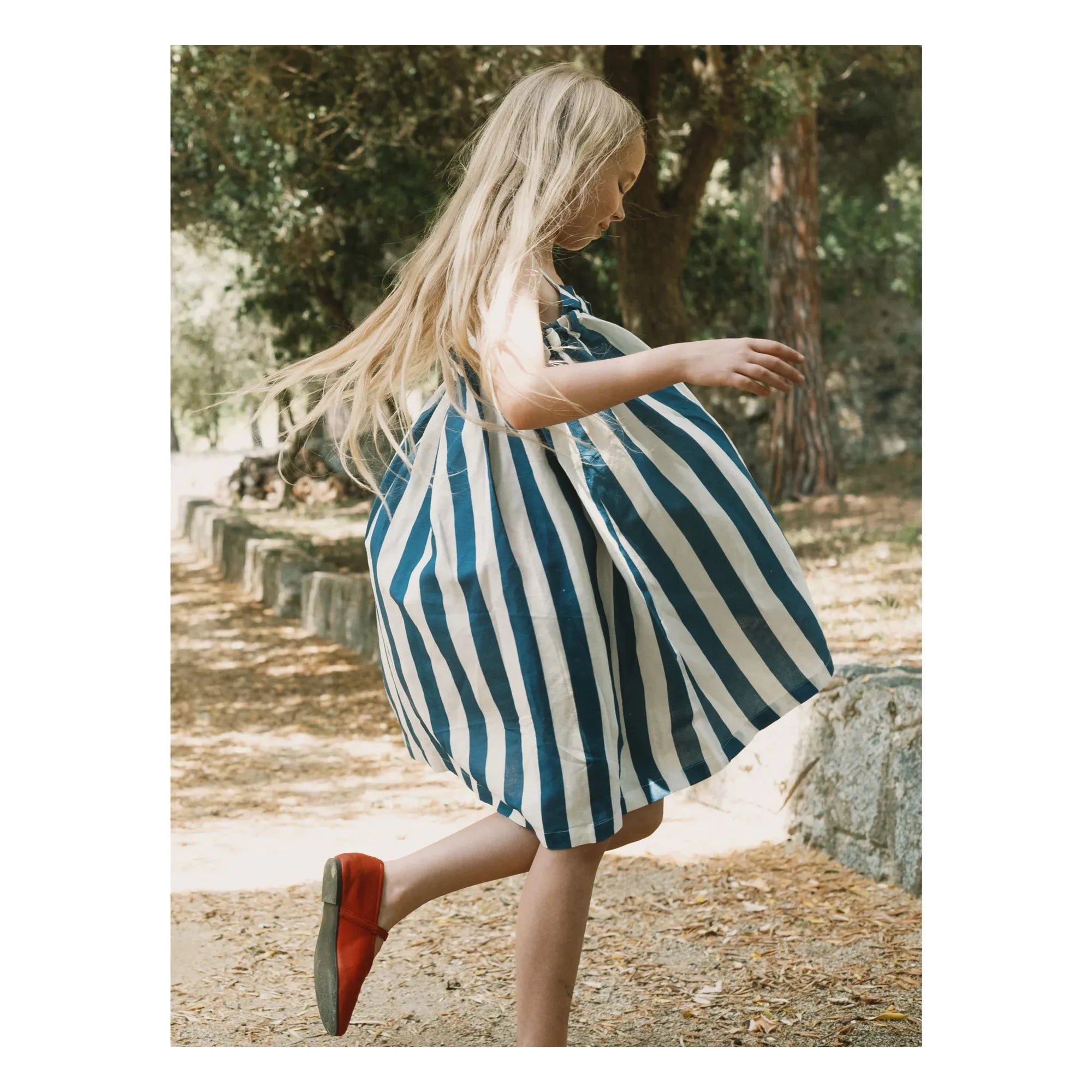 Tinycottons - Vestido palabra de honor de lino a rayas | Azul