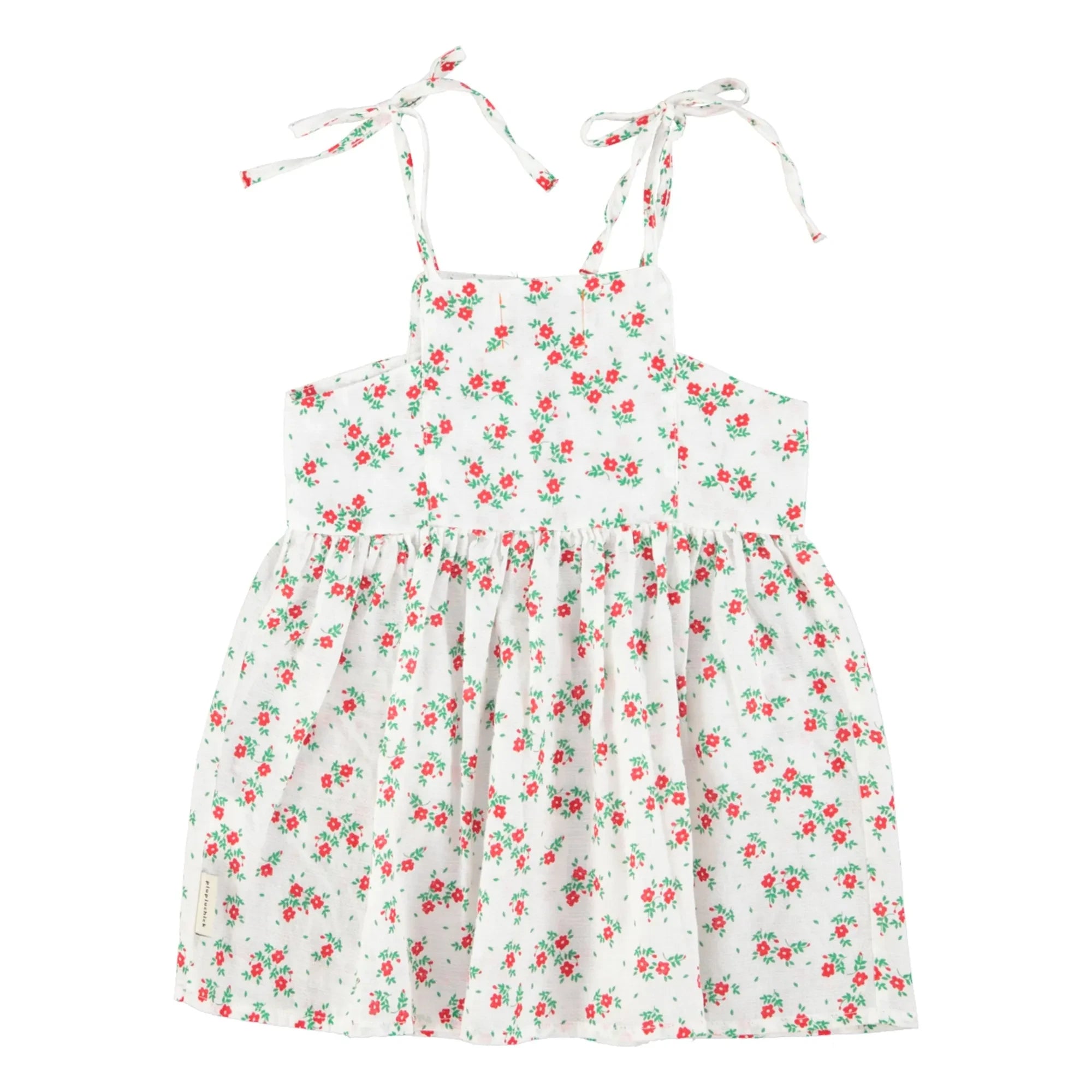 Piupiuchick - Vestido de algodón orgánico con estampado floral y nudo decorativo | Blanco