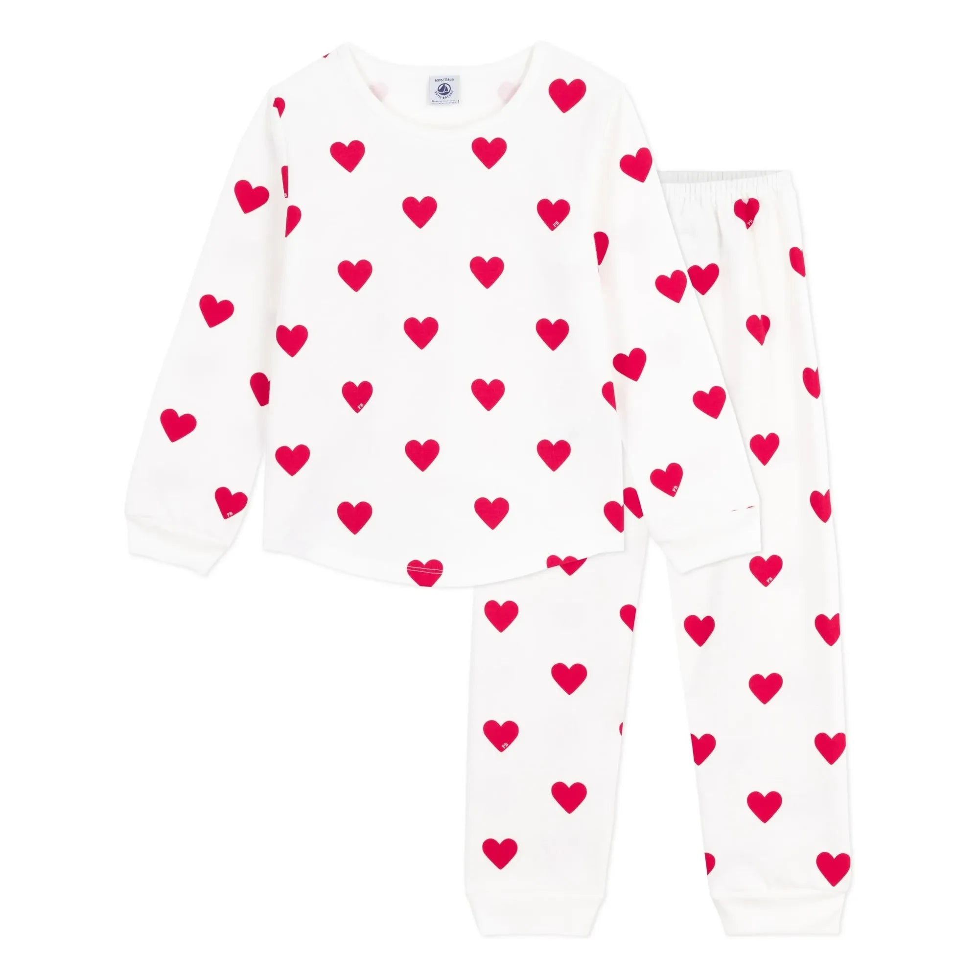 Petit Bateau - Pijama polar con corazones | Crudo
