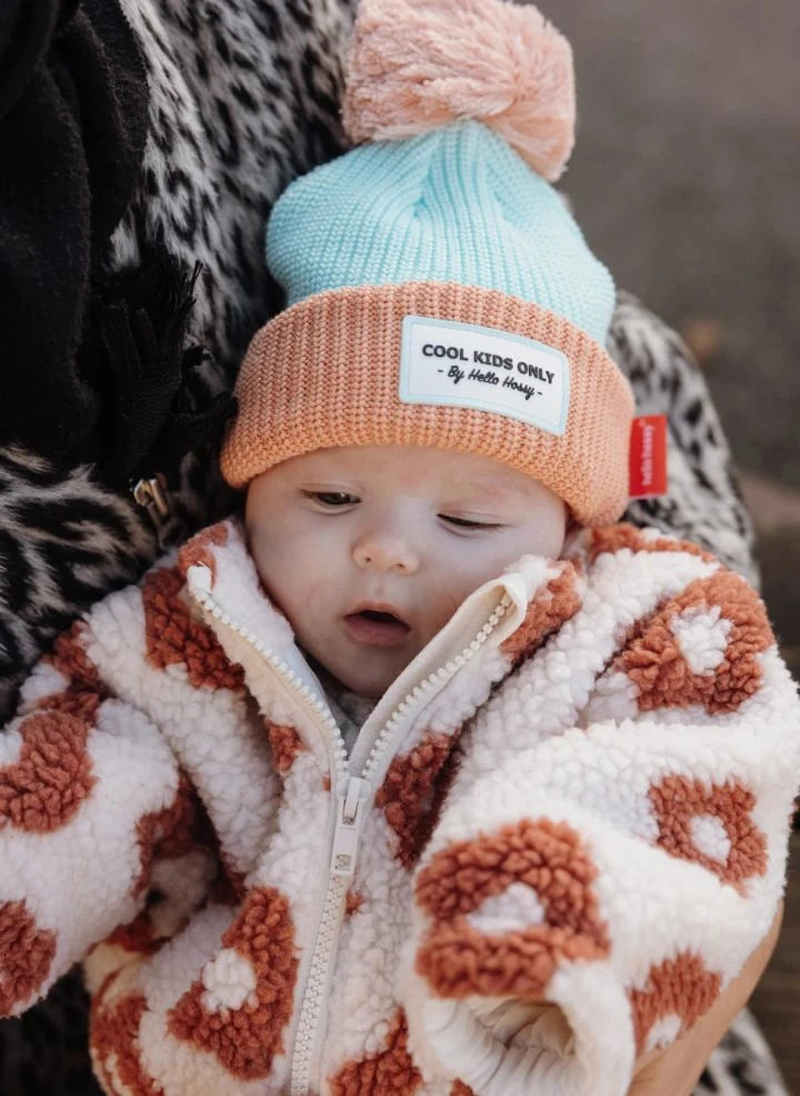 Hello Hossy - Gorra de Algodón Orgánico con Pompones y Bloques de Color | Azul