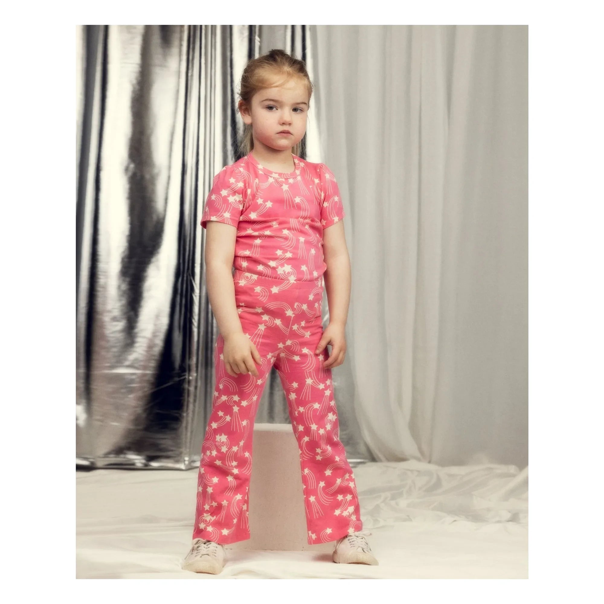 Mini Rodini - Pantalones de campana con estampado de estrellas de algodón orgánico | Rosa