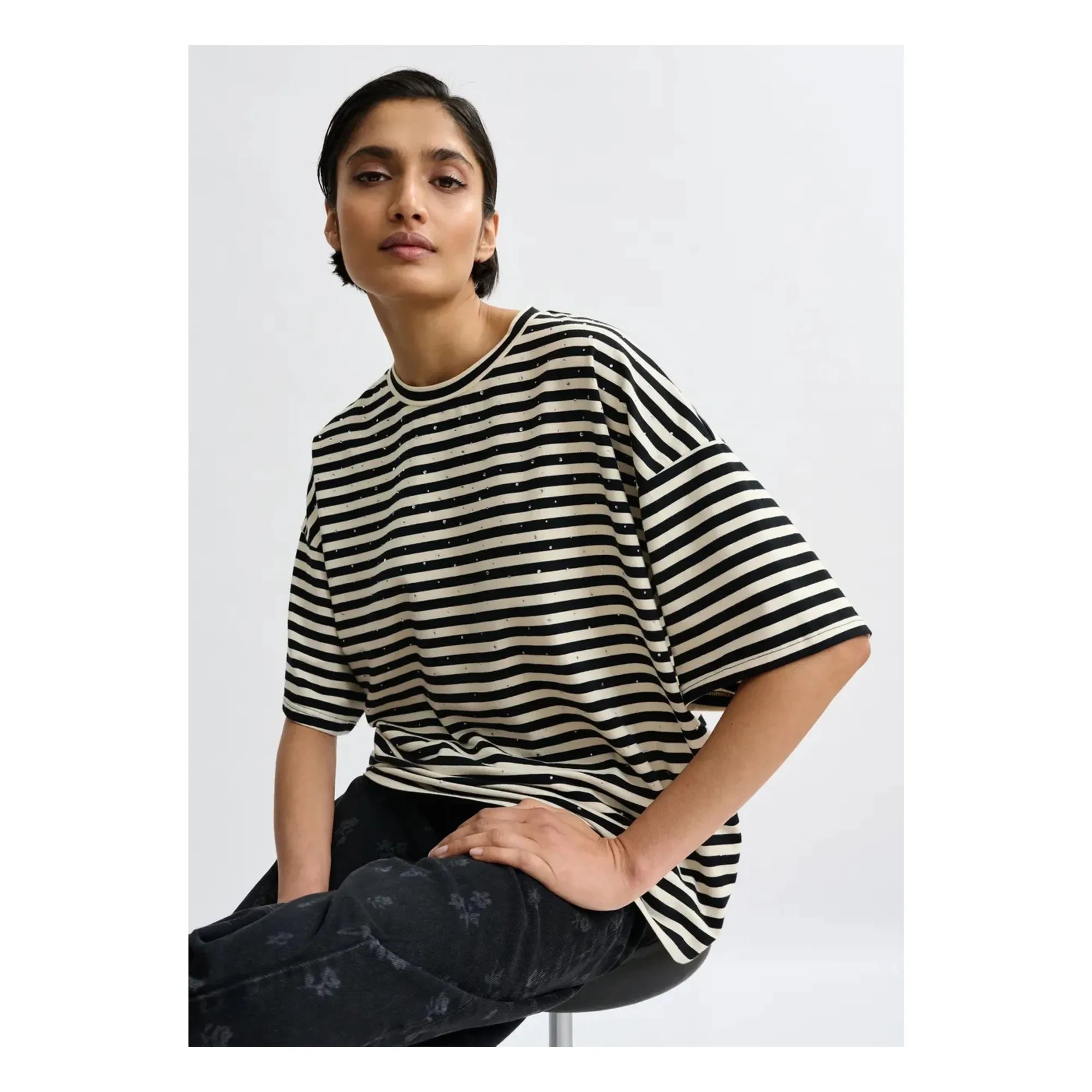 Essentiel Antwerp - Camiseta de rayas con cuentas Joste | Blanco