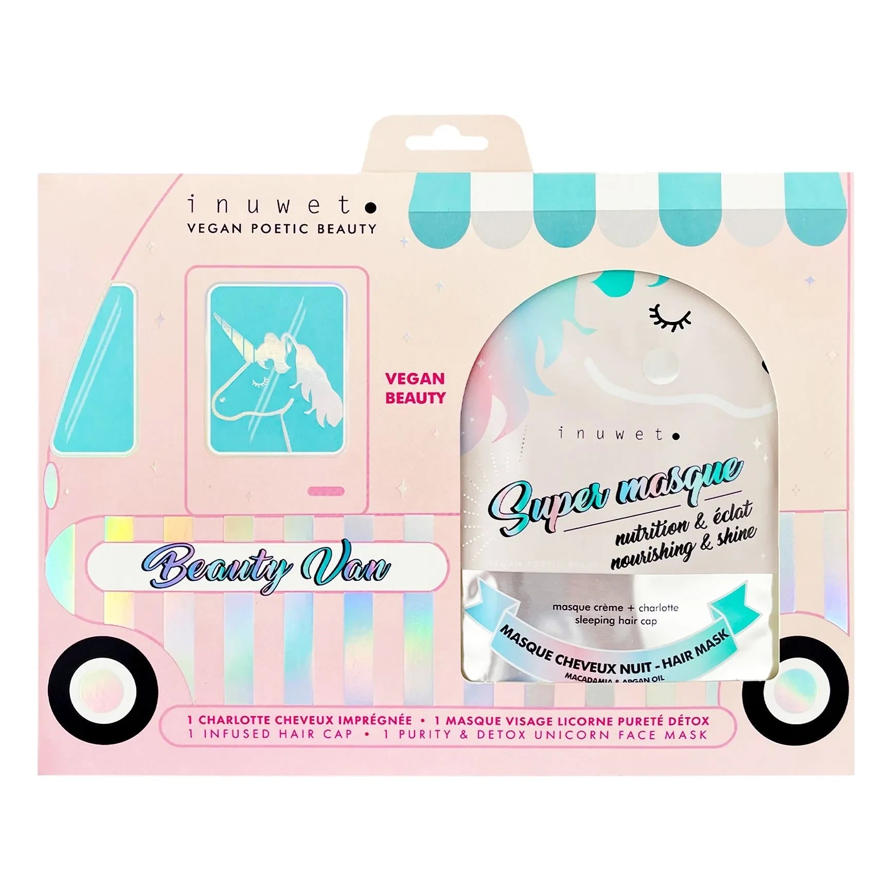 Inuwet - Juego de mascarillas capilares y faciales de unicornio Beauty Van