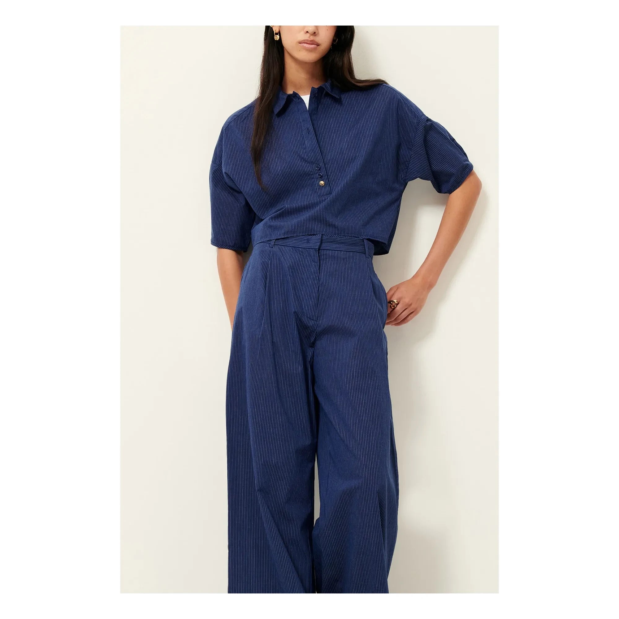 Sessùn - Pantalones de rayas de algodón Provencia | Azul marino