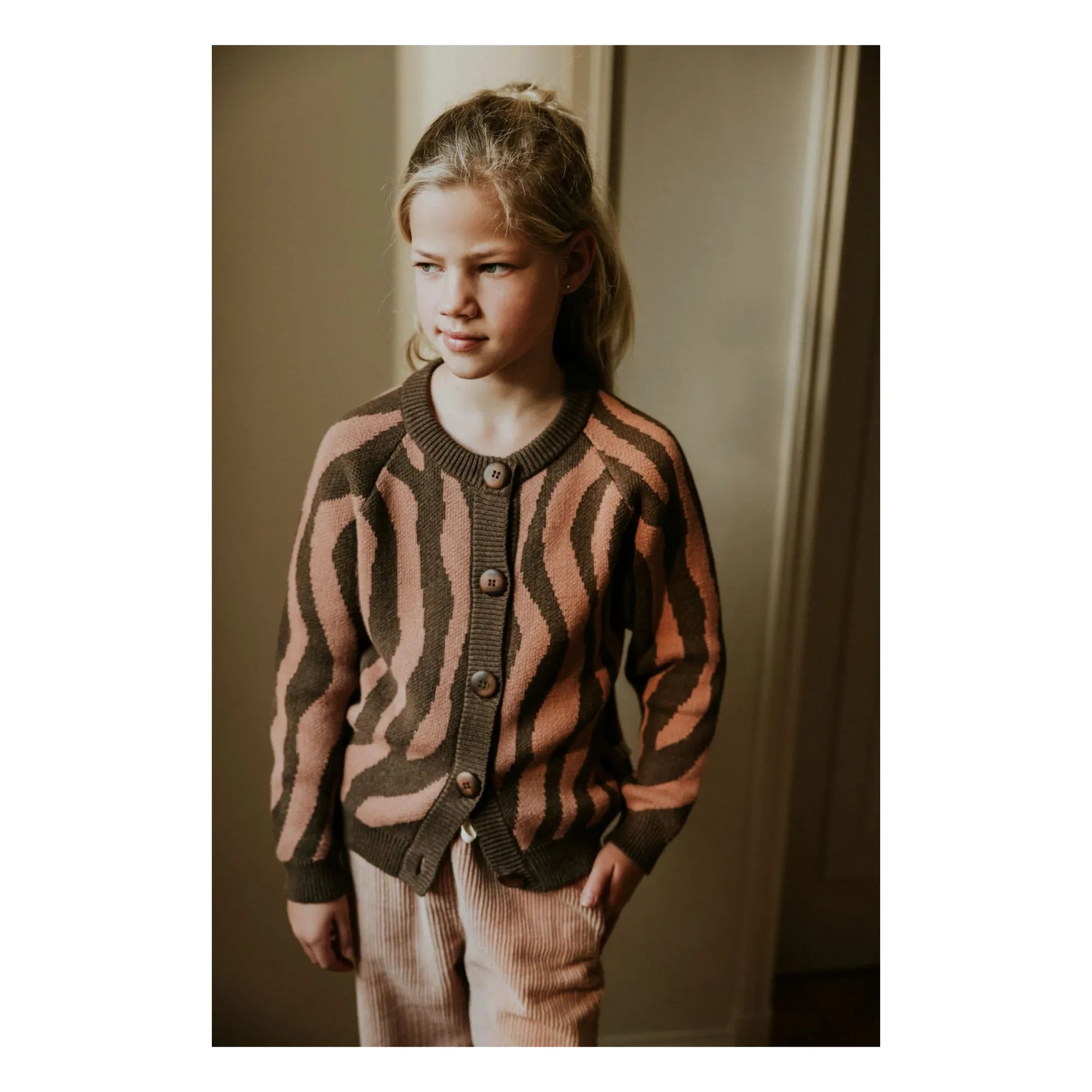 Yuki - Organik Pamuk Zebra Raglan Hırka | Kahverengi
