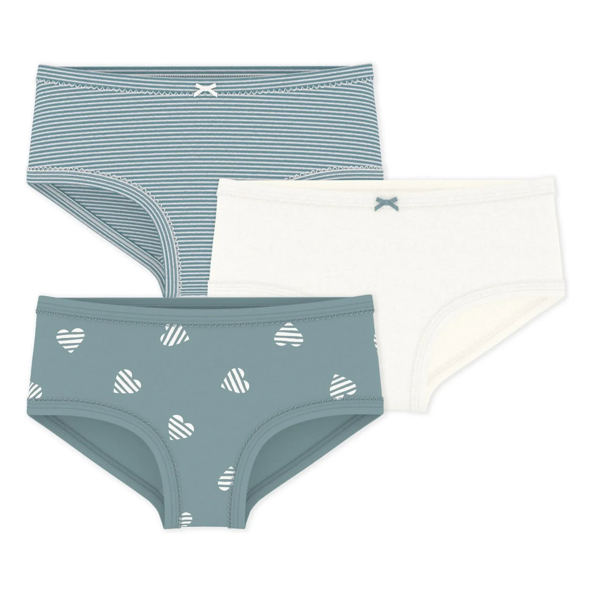 Petit Bateau - Conjunto de 3 braguitas de talle alto a rayas | Gris azulado