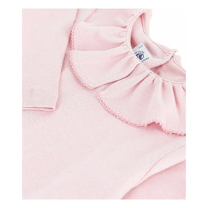 Petit Bateau - Camiseta de algodón orgánico con cuello con volantes | Rosa